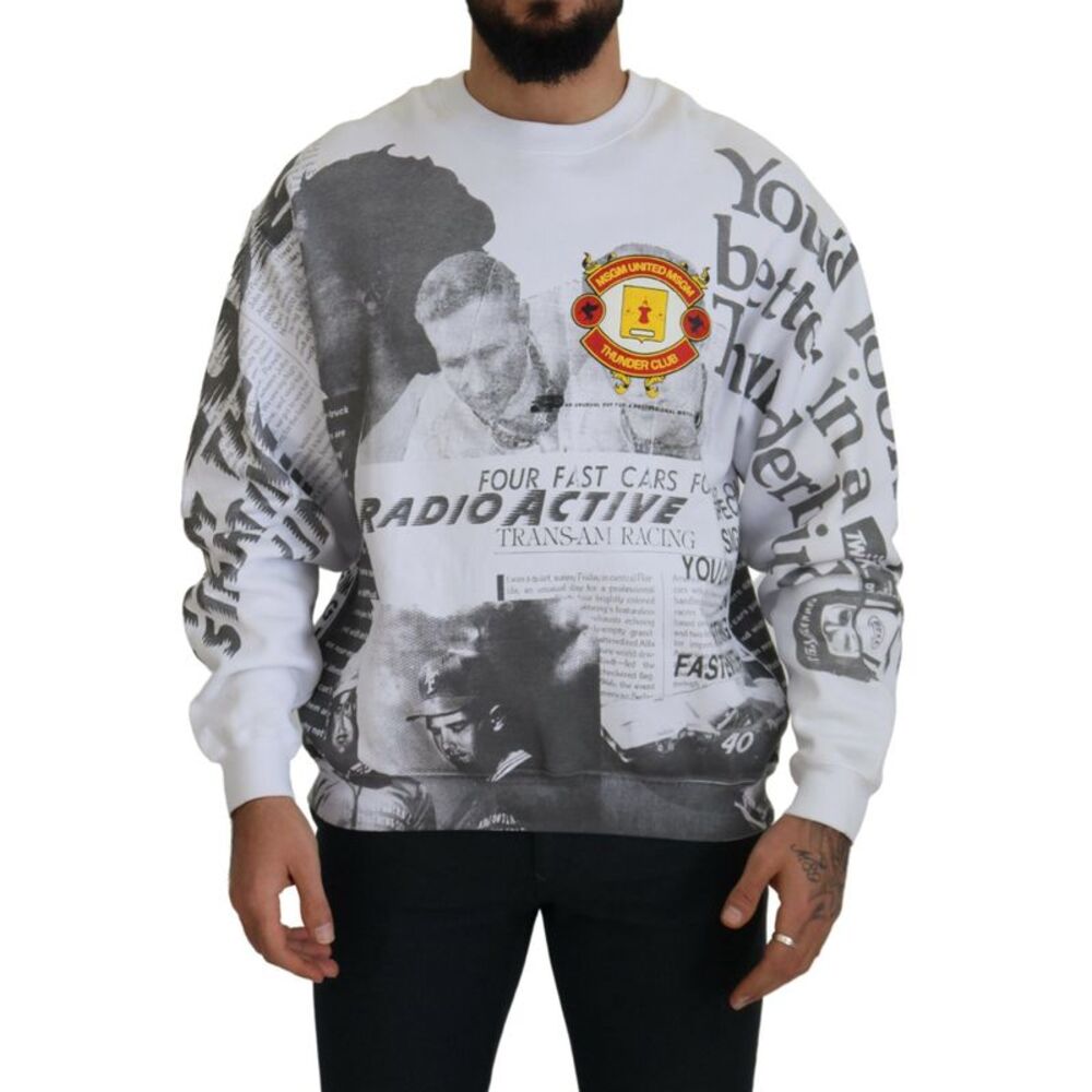 MSGM White Cotton Crewneck Pullover Sweatshirt Men's Sweater